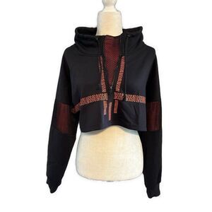 LF Los Angeles Sport Black Orange Crop Long Sleeve Oversized Jacket Small